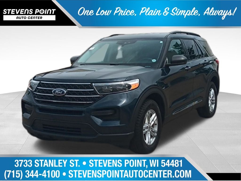 2024 Ford Explorer XLT in Stone Blue Metallic — front three-quarter view