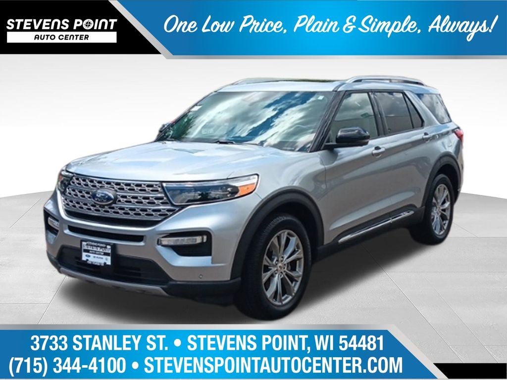 2022 Ford Explorer Limited in Iconic Silver Metallic — front three-quarter view